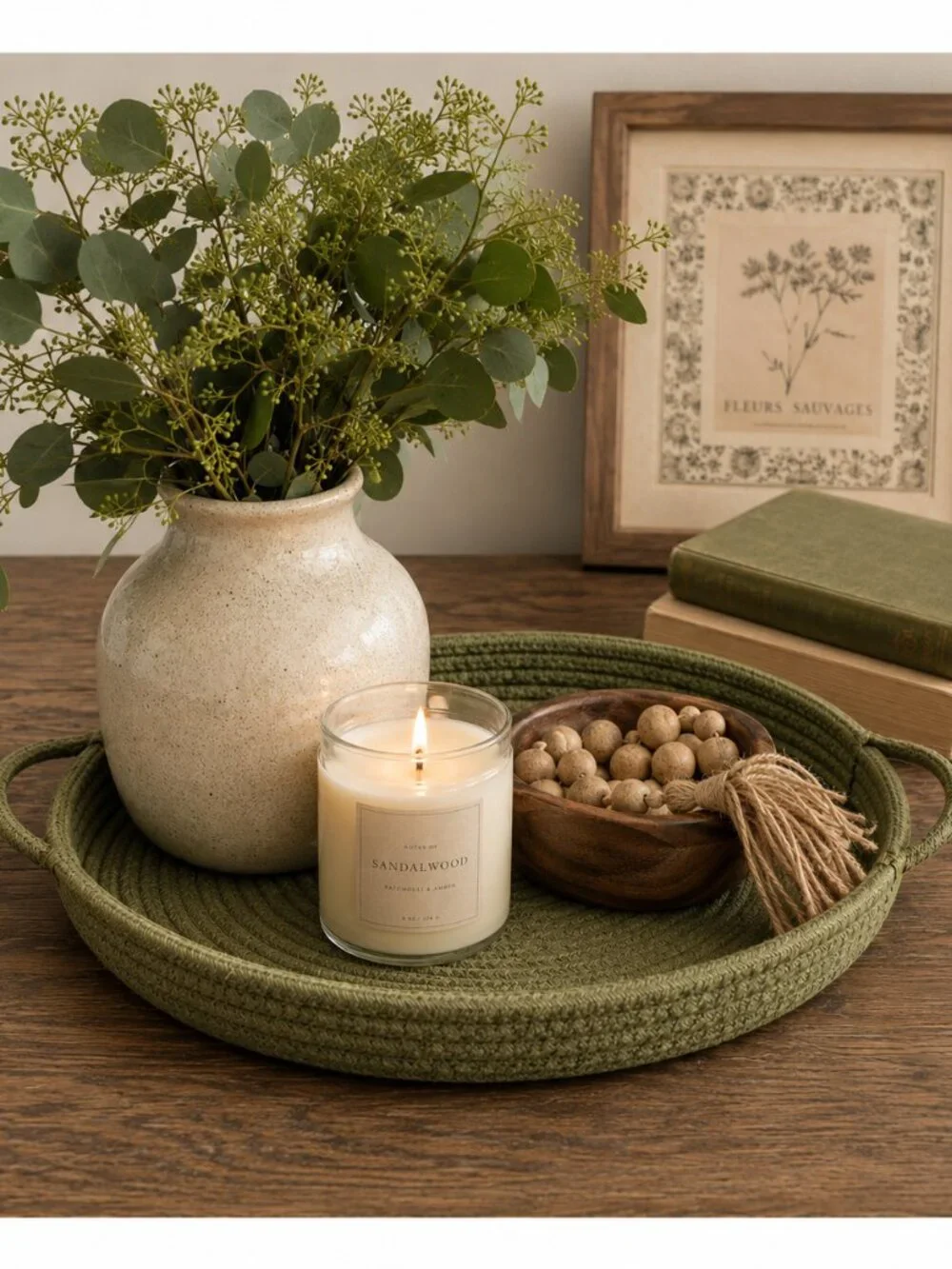Round Rope Braided Cotton Basket Tray / Decorative Centerpiece Bowl